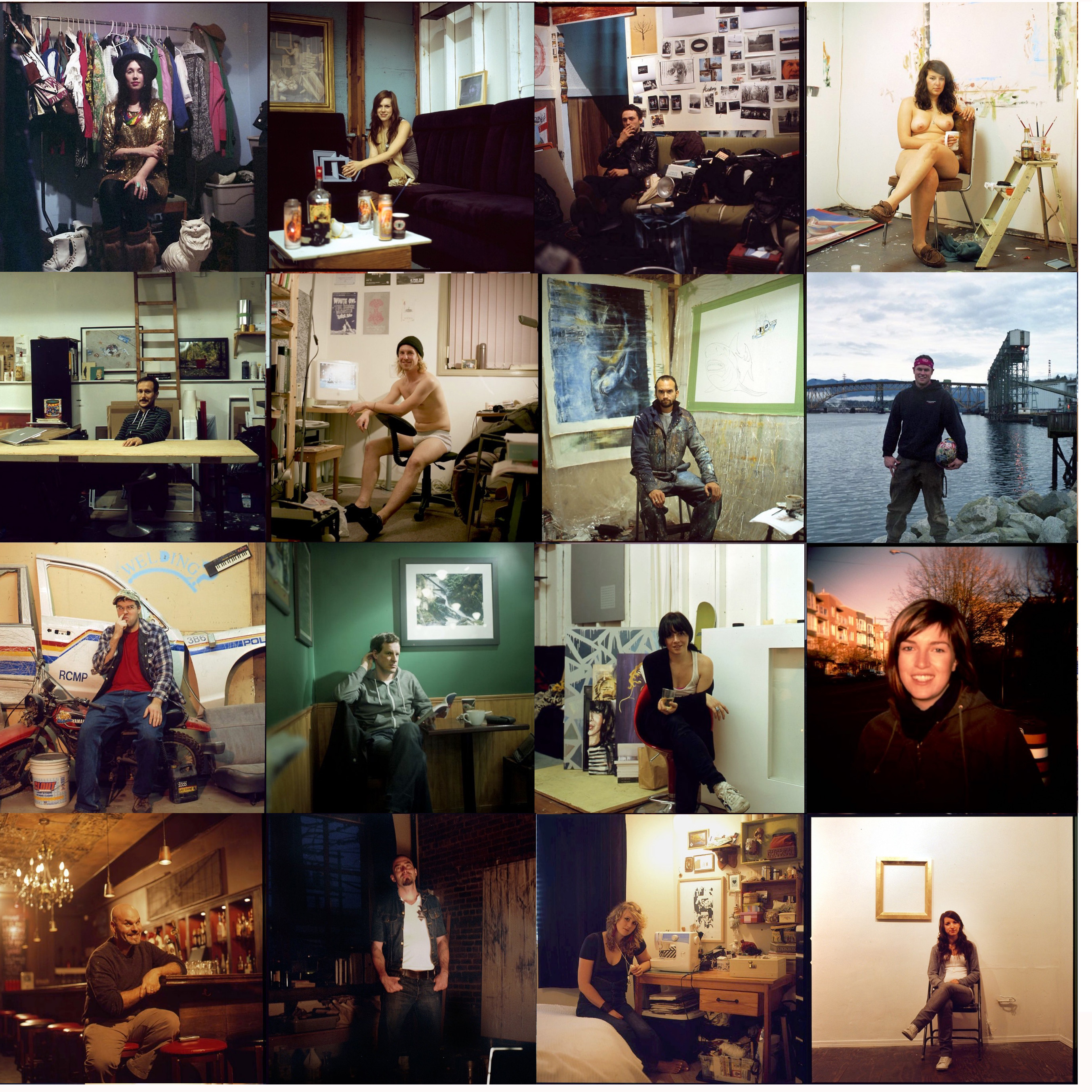 A grid of photos from Chelsea Pas' project called Friends & Lovers showcasing various people, taken with a Hasselblad